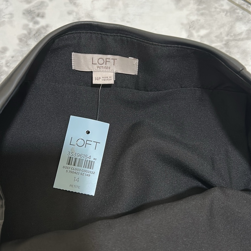 LOFT WOMENS BLACK  FAUX LEATHER MINI SKIRT SZ 14 PETITE NEW - Picture 6 of 9